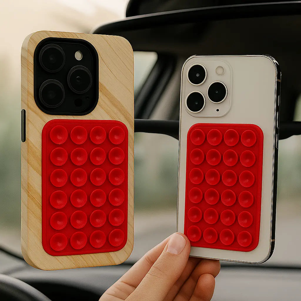 StickPad rouge – support téléphone ventouse pour miroir et carrelage